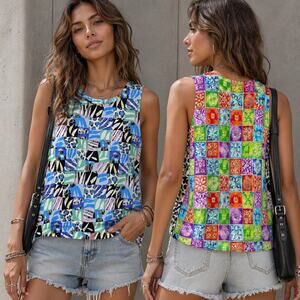 Jordan 90s Y2K Reversible Sleeveless Boat Neck Top Animal Print Floral Womens 3X